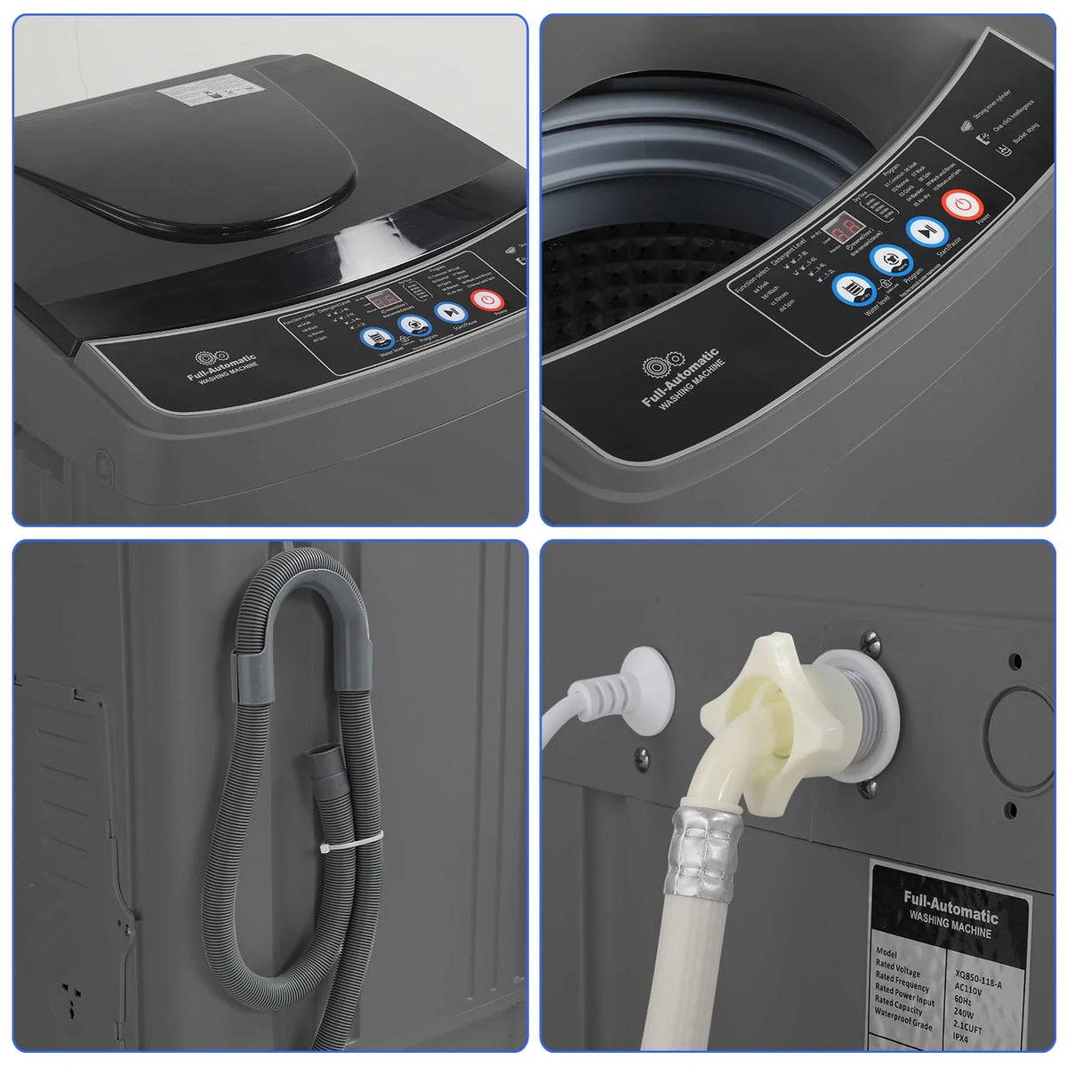 15.6lbs Fully Automatic Portable Washing Machine Dark Gray W480