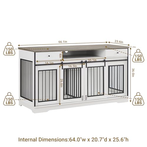75'' Double Dog Crate Furniture with Double Door Grey C53217