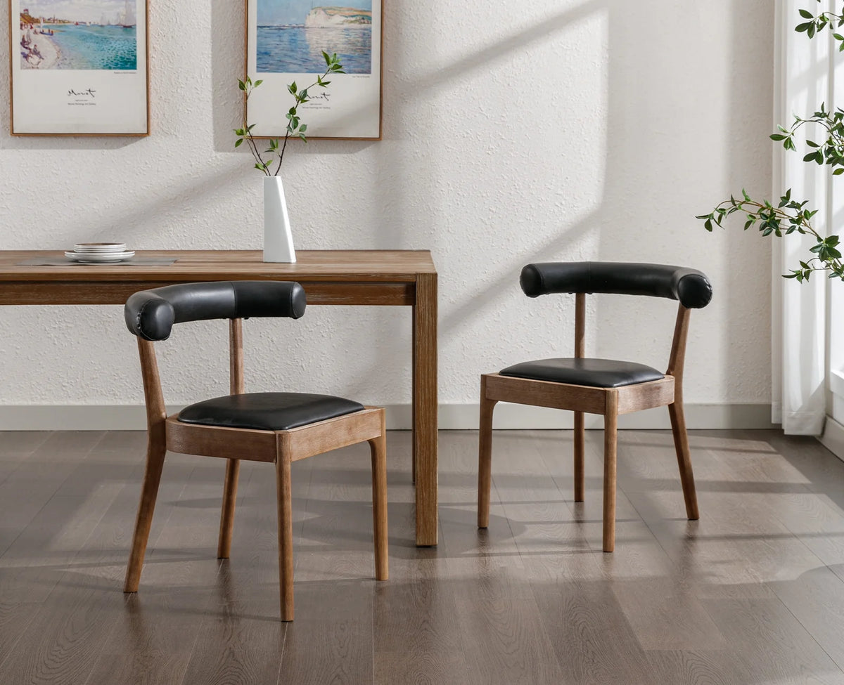 Black PU Upholstered Wooden Dining Chairs Set of 2 R52810