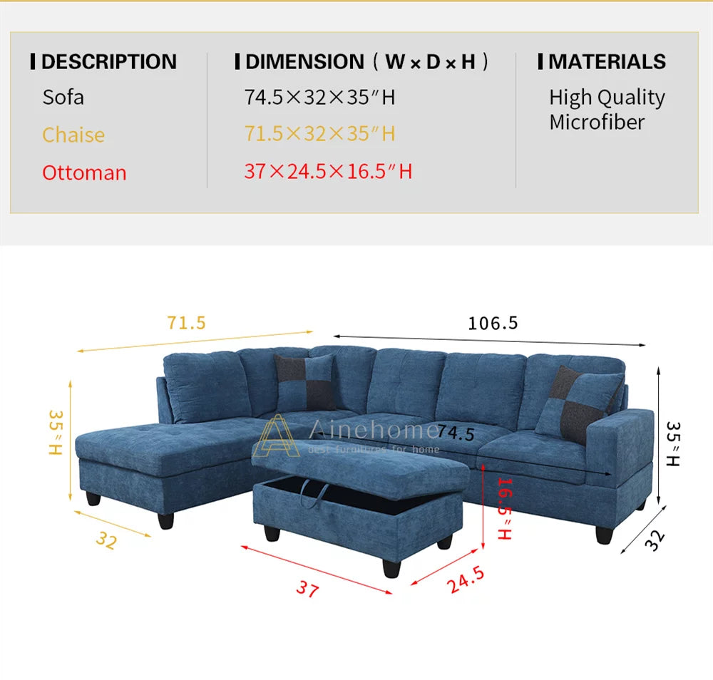 Sectional Sofa with Chaise and Ottoman S49860
