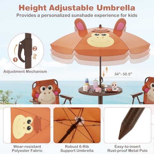 Kids Picnic Table with Umbrella and 2 Folding Chairs F541