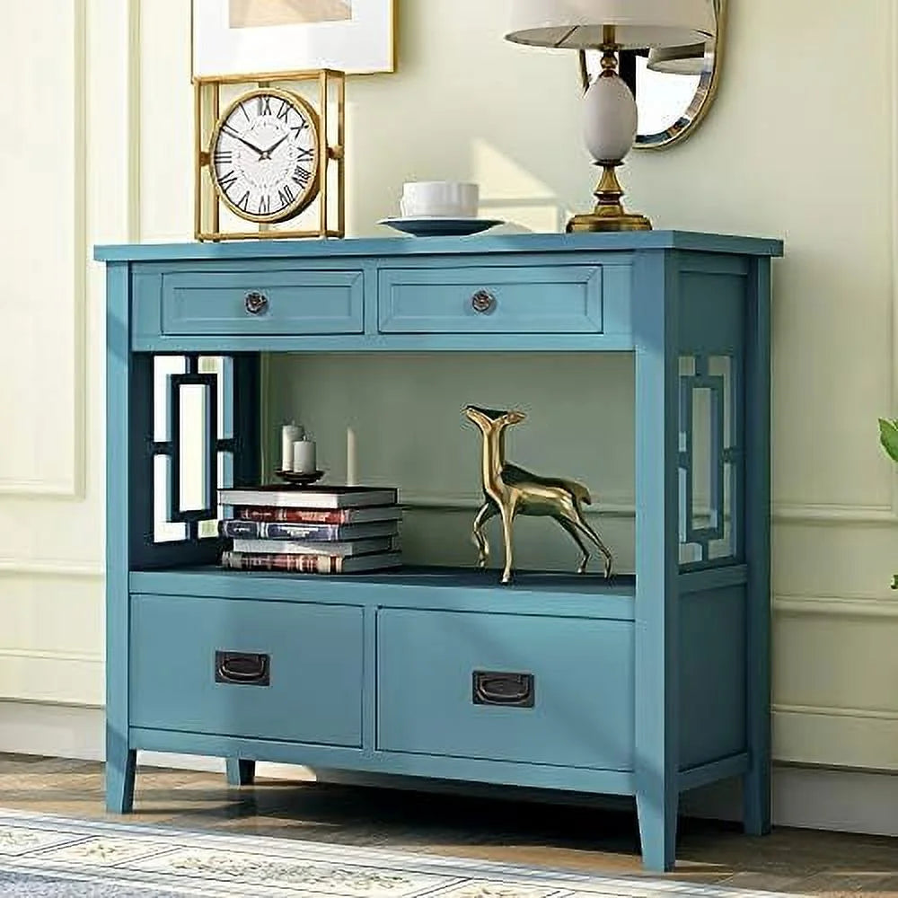 Modern Wood Console Table with 4 Drawers and 1 Shelves L61088
