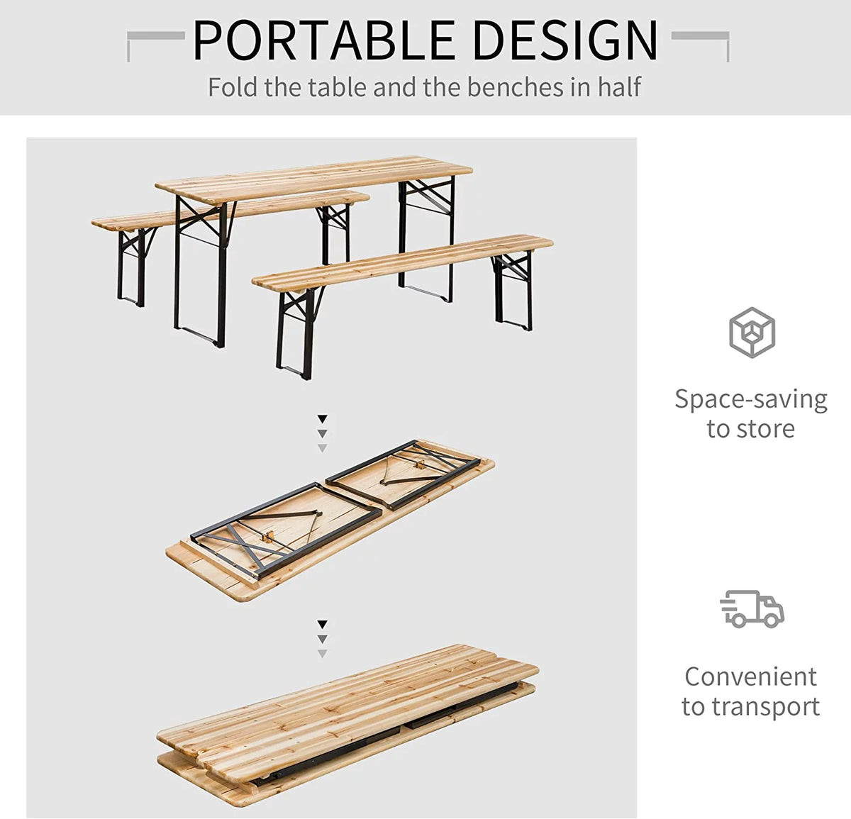 6' Portable Wooden Picnic Table and Bench Set V144543