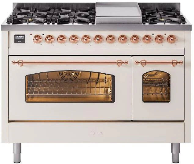 48 Dual Fuel Natural Gas Range Antique White Copper Trim I585