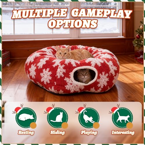 Foldable Plush Cat Tunnel Bed with Washable Cushion P5312