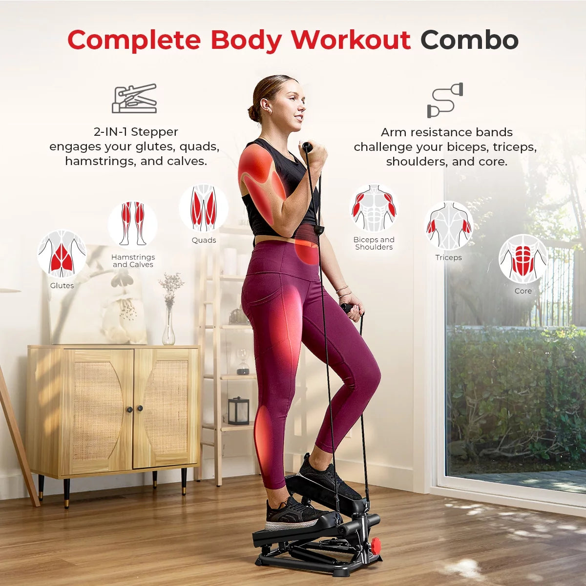 2-in-1 Stepper Machine with Resistance Bands C83528