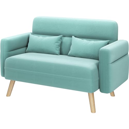 Aquamarine Fabric 2 Seater Sofa with Lumbar Pillows U560