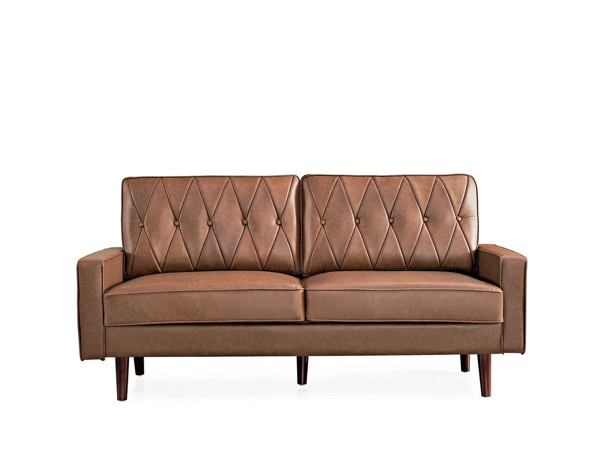 Brown Faux Leather Cushion Back Sofa A302