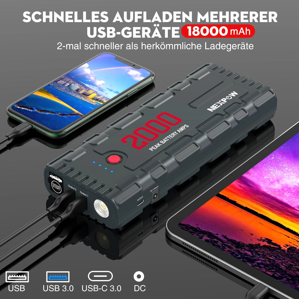 2000A Peak 18000mAh 12V Car Jump Starter with LED Light G9528