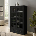 Black Storage Cabinet with Tempered Glass Doors and Triple Drawers M7214