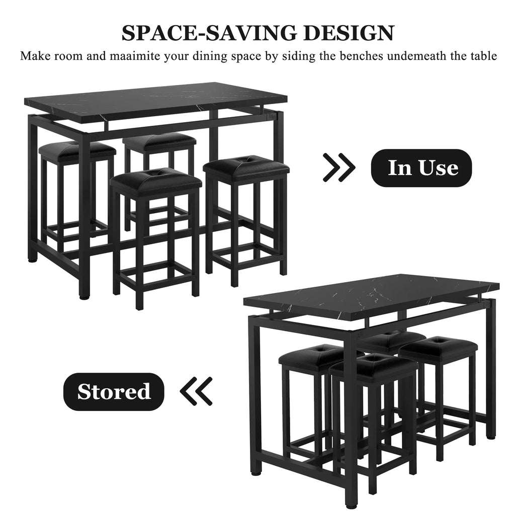 Black 5 Piece Counter Height Dining Set with 4 Chairs B850