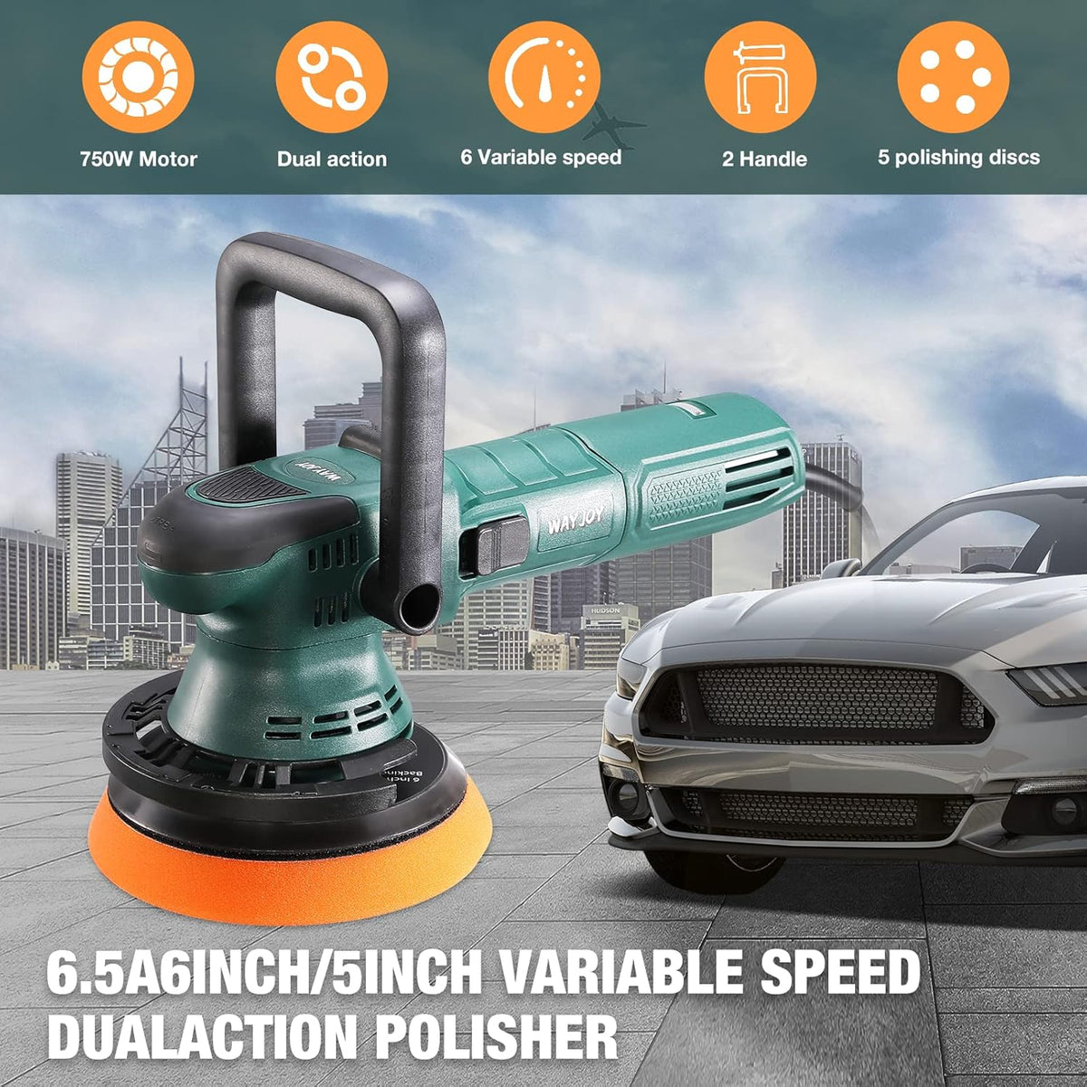 6 Inch Random Orbital Dual Action Polisher with Foam Pads N424