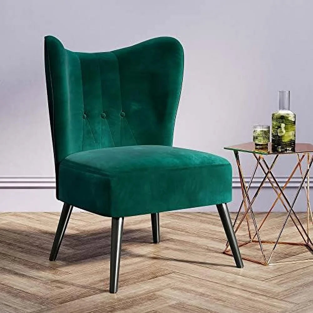 Green Velvet Upholstered Accent Chair with Wood Legs E1308