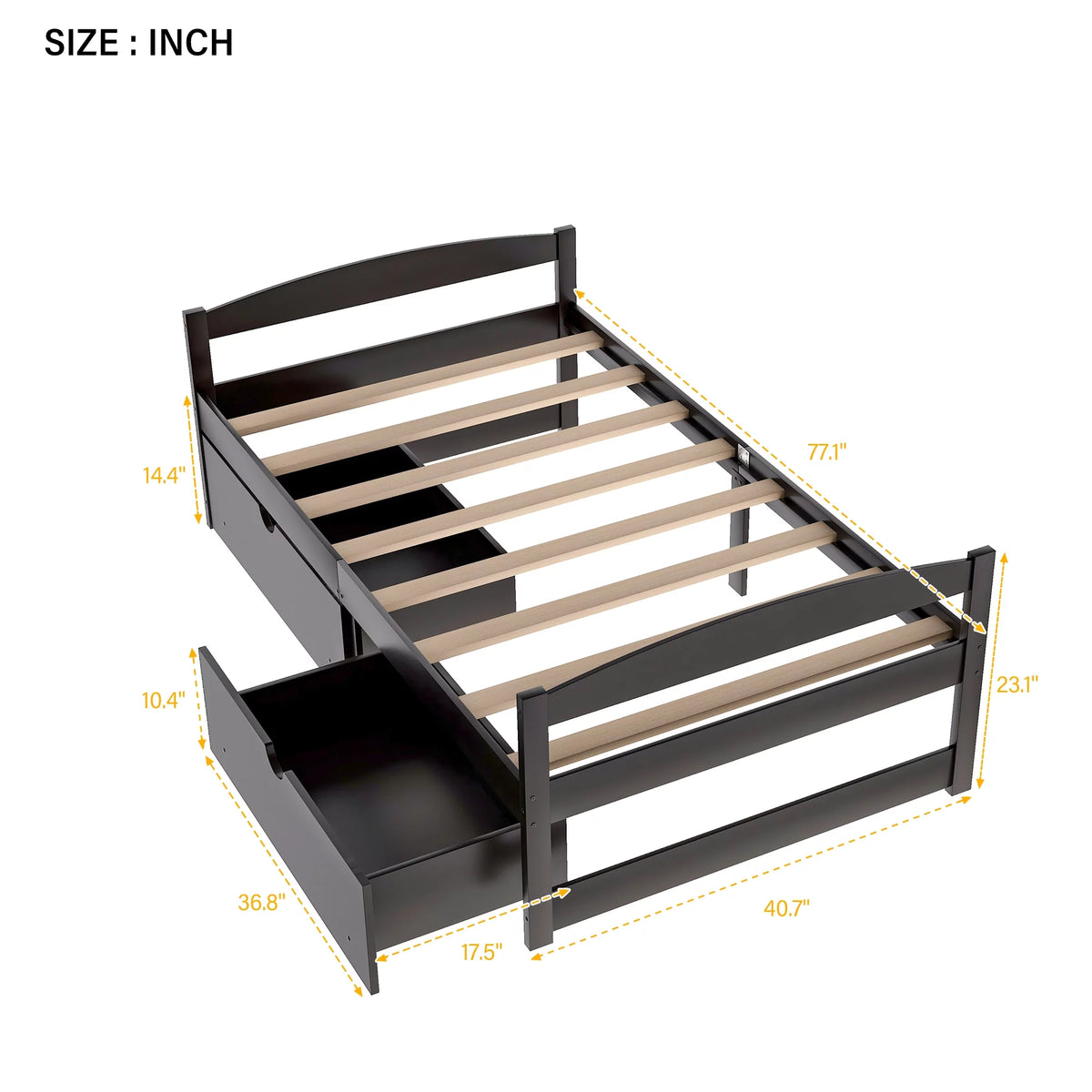 White Twin Storage Bed Frame with Drawers U7201