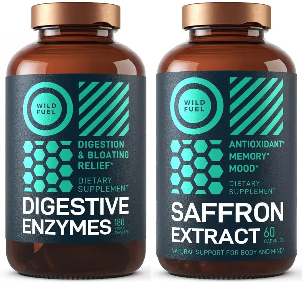 Digestive Enzymes and Saffron Extract Capsules Dietary Bundle E414