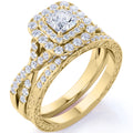 1.25 ct Square Moissanite Double Halo Wedding Ring Set in Yellow Gold over Silver J197398