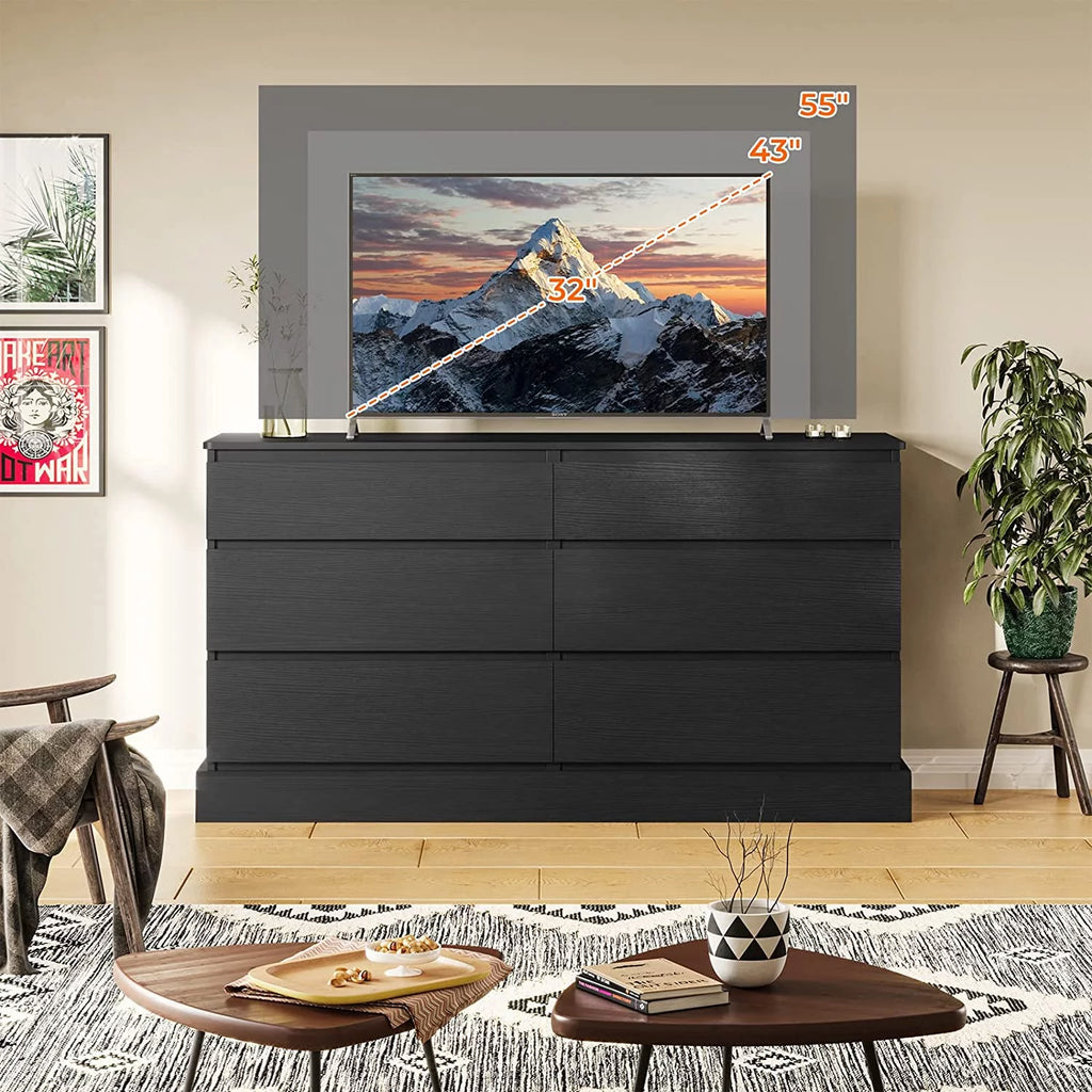 Black 6 Drawer Double Dresser E2021