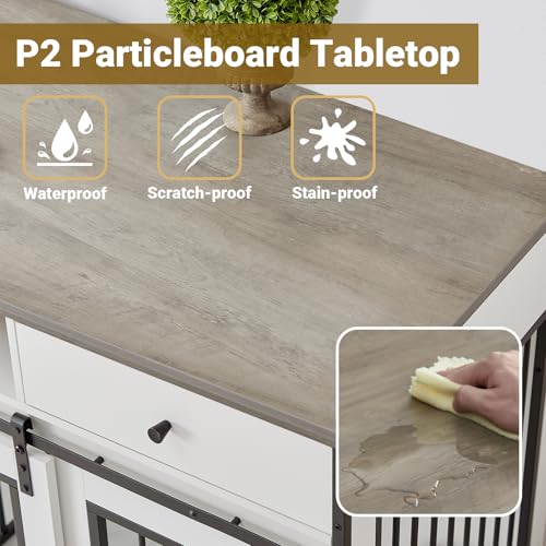75'' Double Dog Crate Furniture with Double Door Grey C53217
