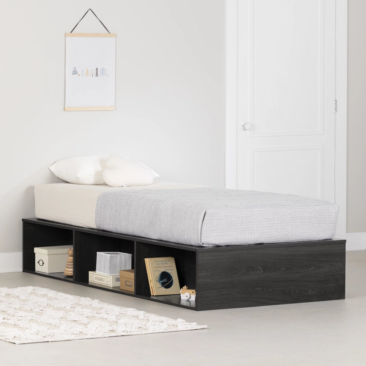 Twin Platform Bed with Open Storage Q295882