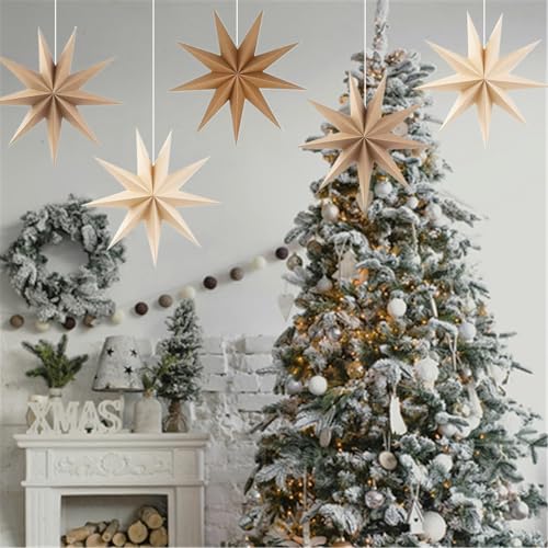 Beige Brown Paper Star 12 Inch Hanging Star Lanterns Y20359