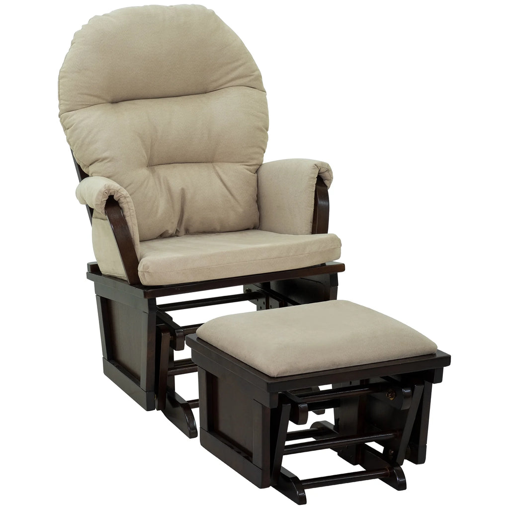 Cream White Nursery Glider Rocking Chair with Ottoman V5760