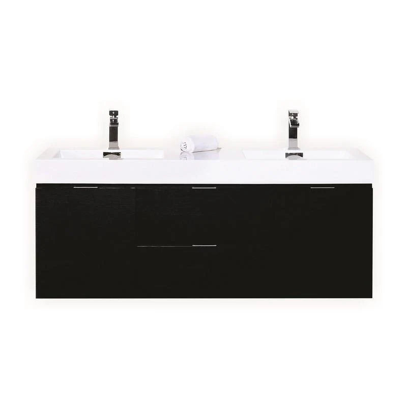 60 in. Double Sink Wall Mount Black Bathroom Vanity Y5476