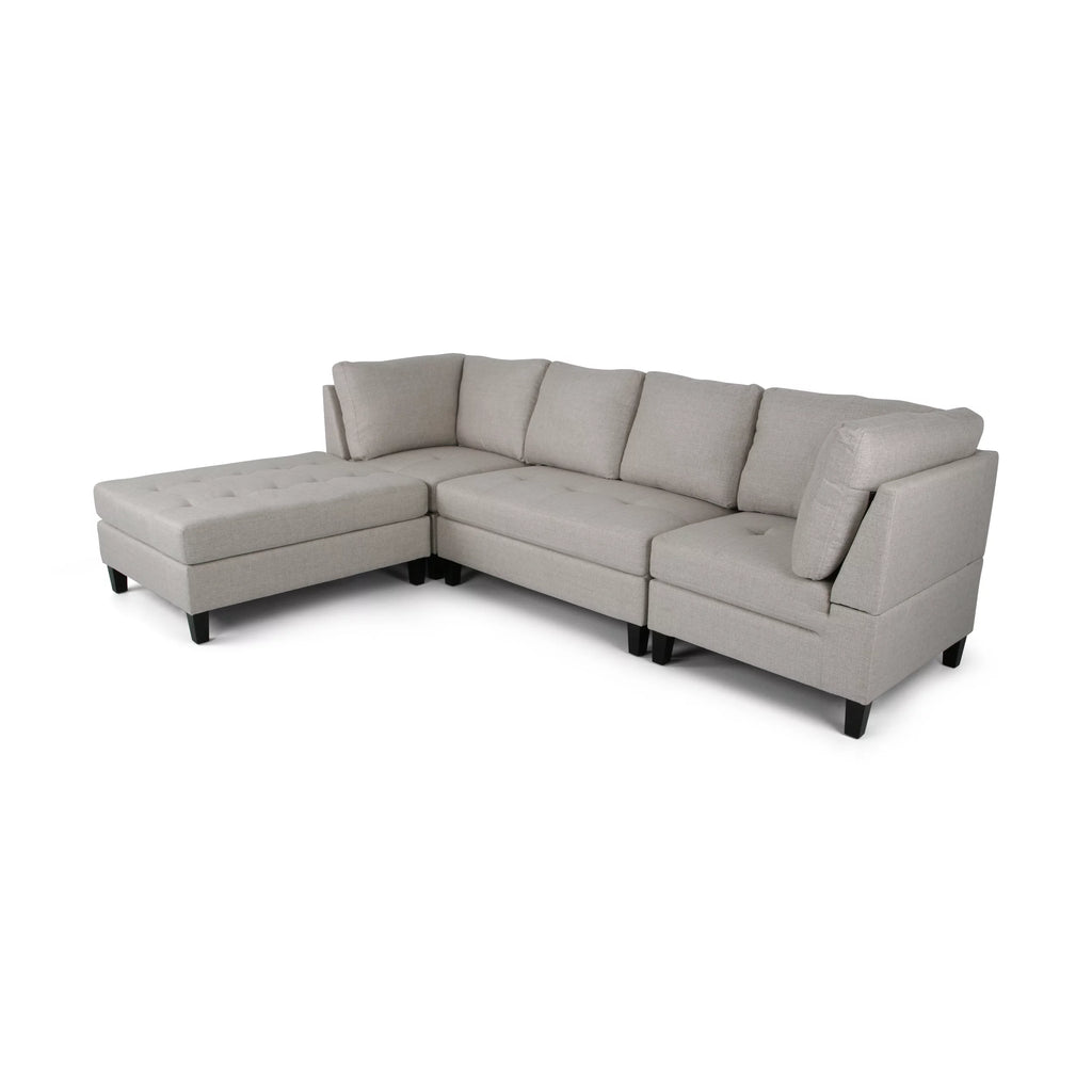 Beige and Dark Brown Fabric Sectional Sofa with Ottoman L624