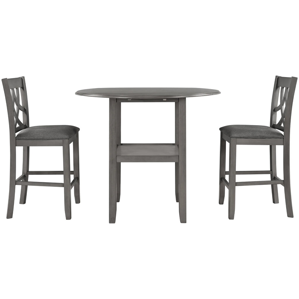 3 Piece Round Drop Leaf Dining Table Set with 2 Chairs N7237