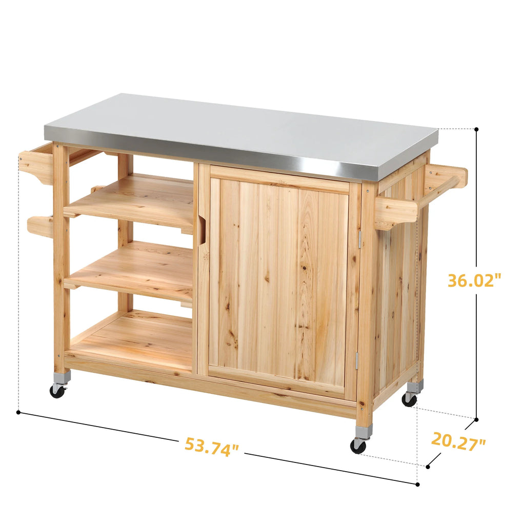 Solid Wood Movable Outdoor Table with Stainless Steel Top S8555