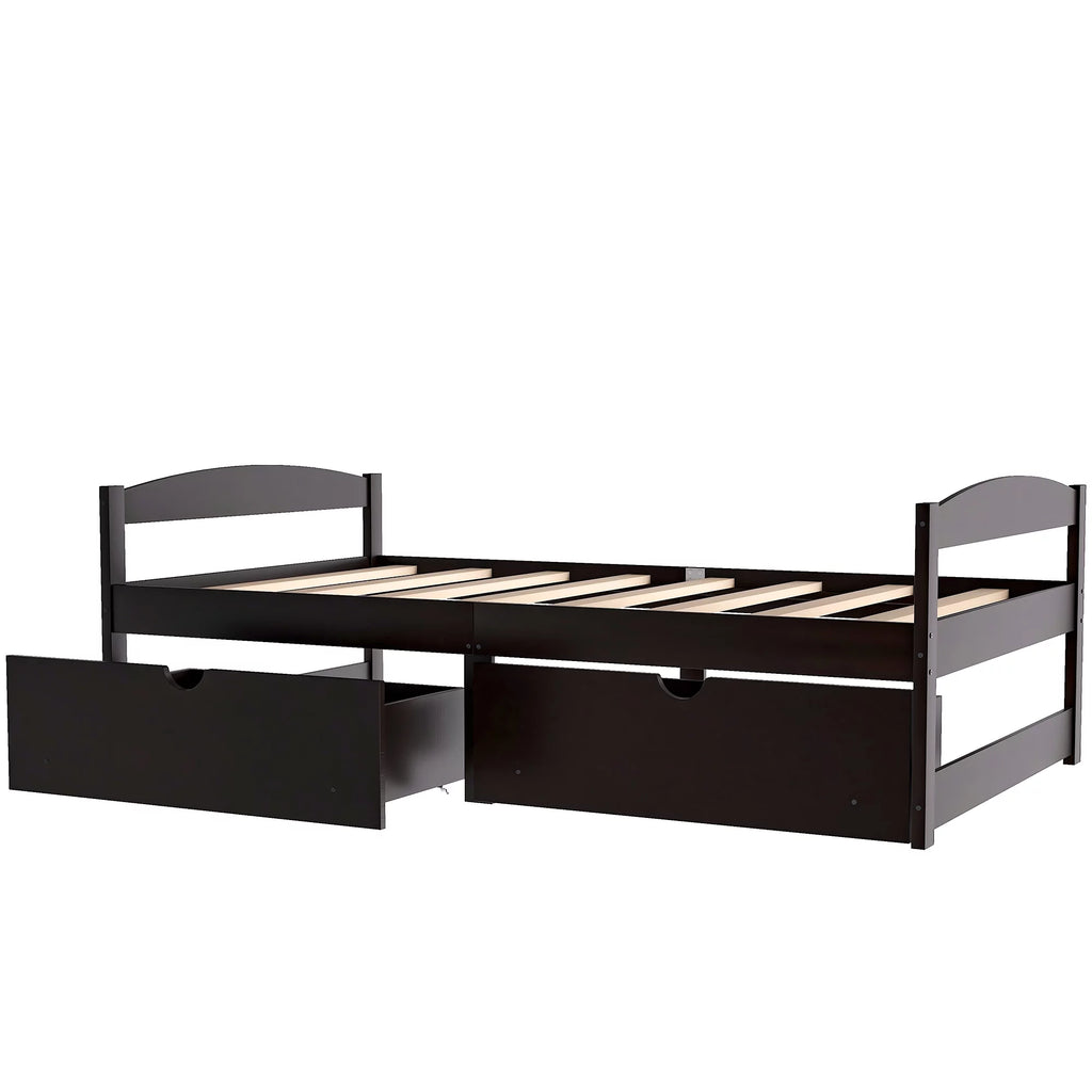 White Twin Storage Bed Frame with Drawers U7201