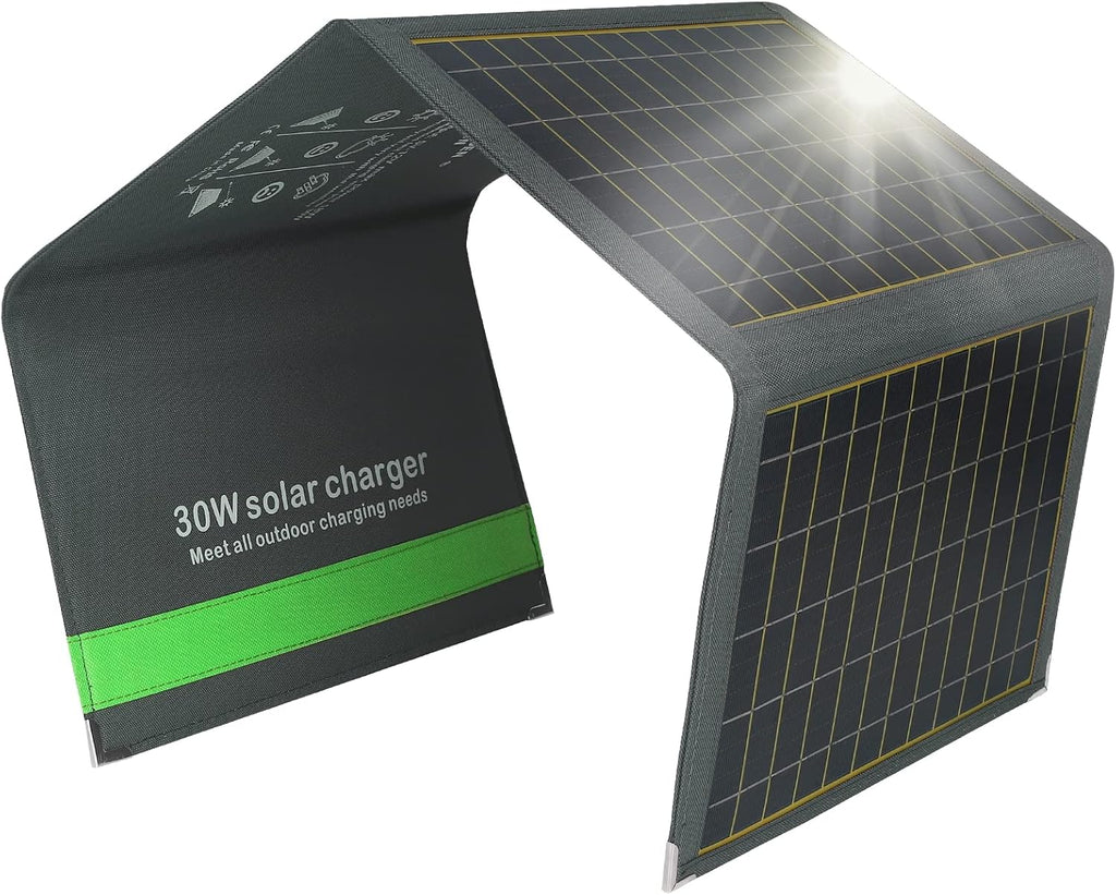30W Foldable Portable Solar Panel with Type-C and USB-A Pack of 2 E539694