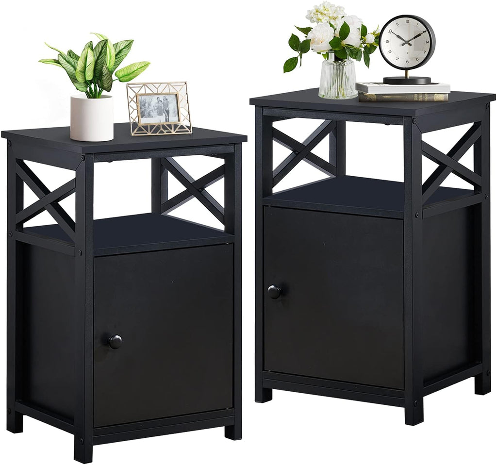 Antique Brown Storage Cabinet Side Table Set of 2 R4818