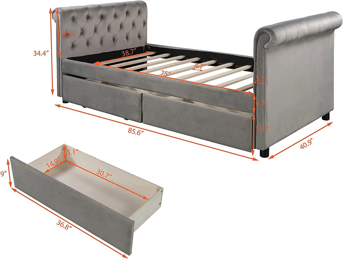 Grey Upholstered Daybed with Storage Drawers D85728