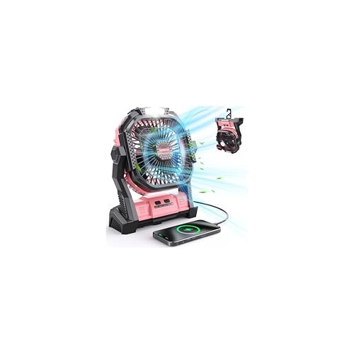 Portable Battery Operated Fan, 20000mAh Rechargeable Camping Fan with LED Lantern T928