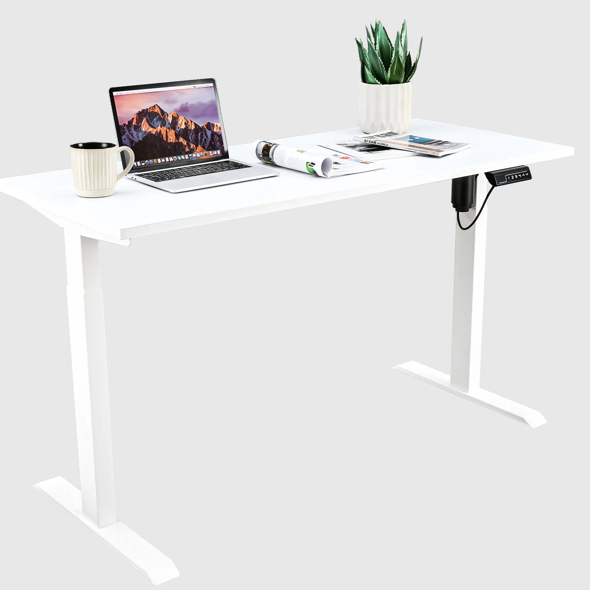Electric Standing Desk 55 x 24 Inches Height Adjustable White O43491