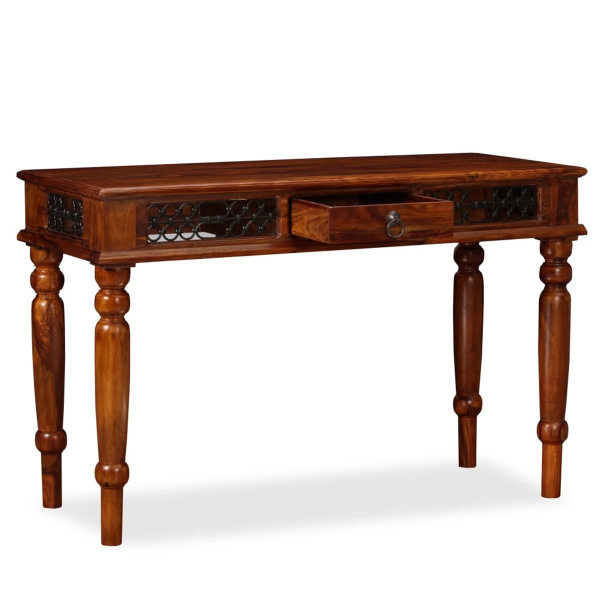 Sheesham Wood Writing Desk with Storage Drawer Steel Legs W57458