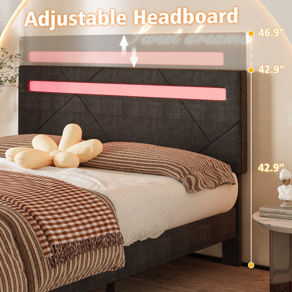 Full Size Platform Bed Frame with Adjustable Upholstered Headboard Q604401