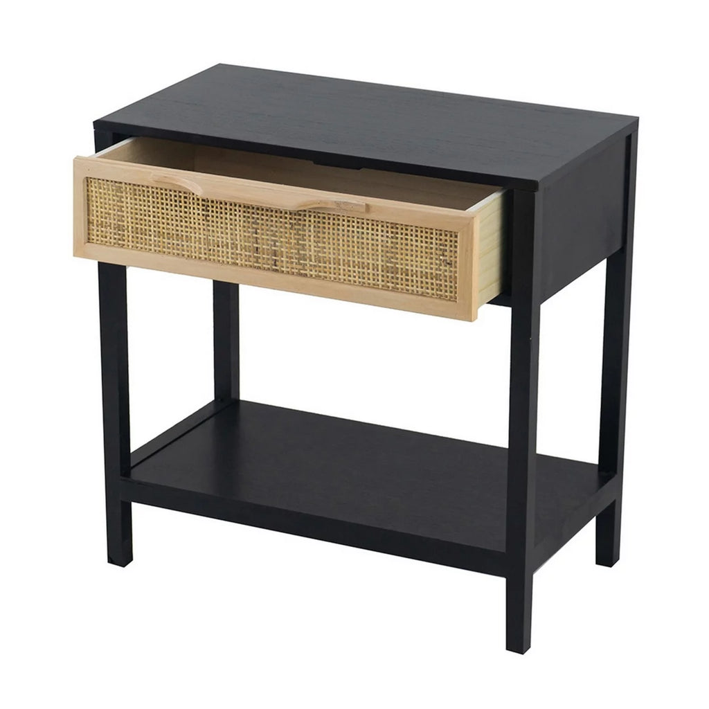 22 Inch Pine Wood Woven Rattan 1 Drawer Accent Side Table H796134