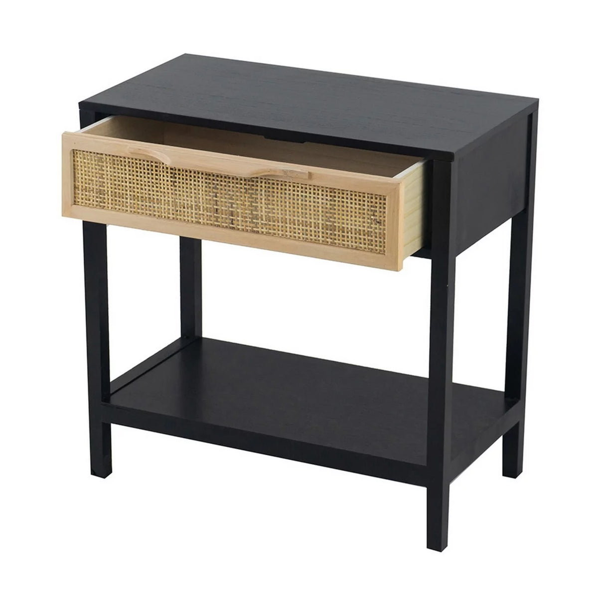 22 Inch Pine Wood Woven Rattan 1 Drawer Accent Side Table H796134