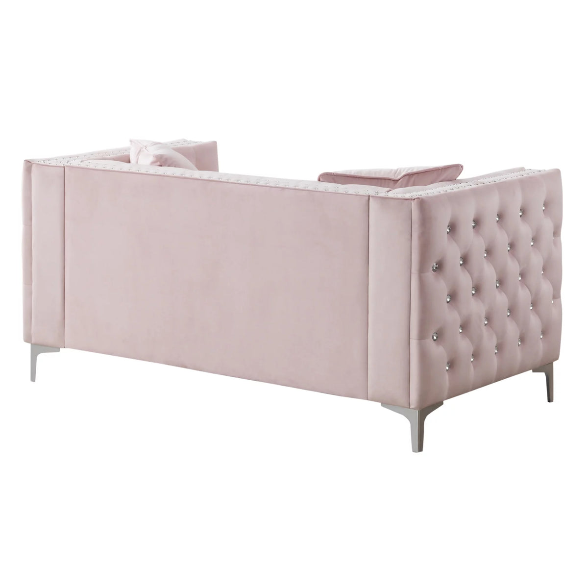 Pink Velvet 2-Seater Sofa with 2-Throw Pillow W4767