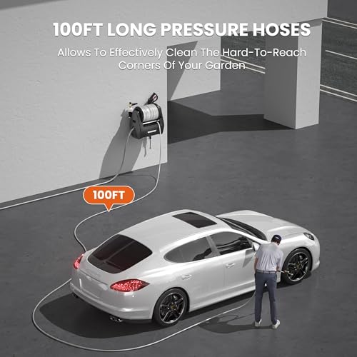 Electric Wall Mount Pressure Washer with 100FT Hose, 2900PSI, 4 Nozzles V185