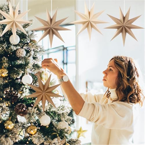 Beige Brown Paper Star 12 Inch Hanging Star Lanterns Y20359