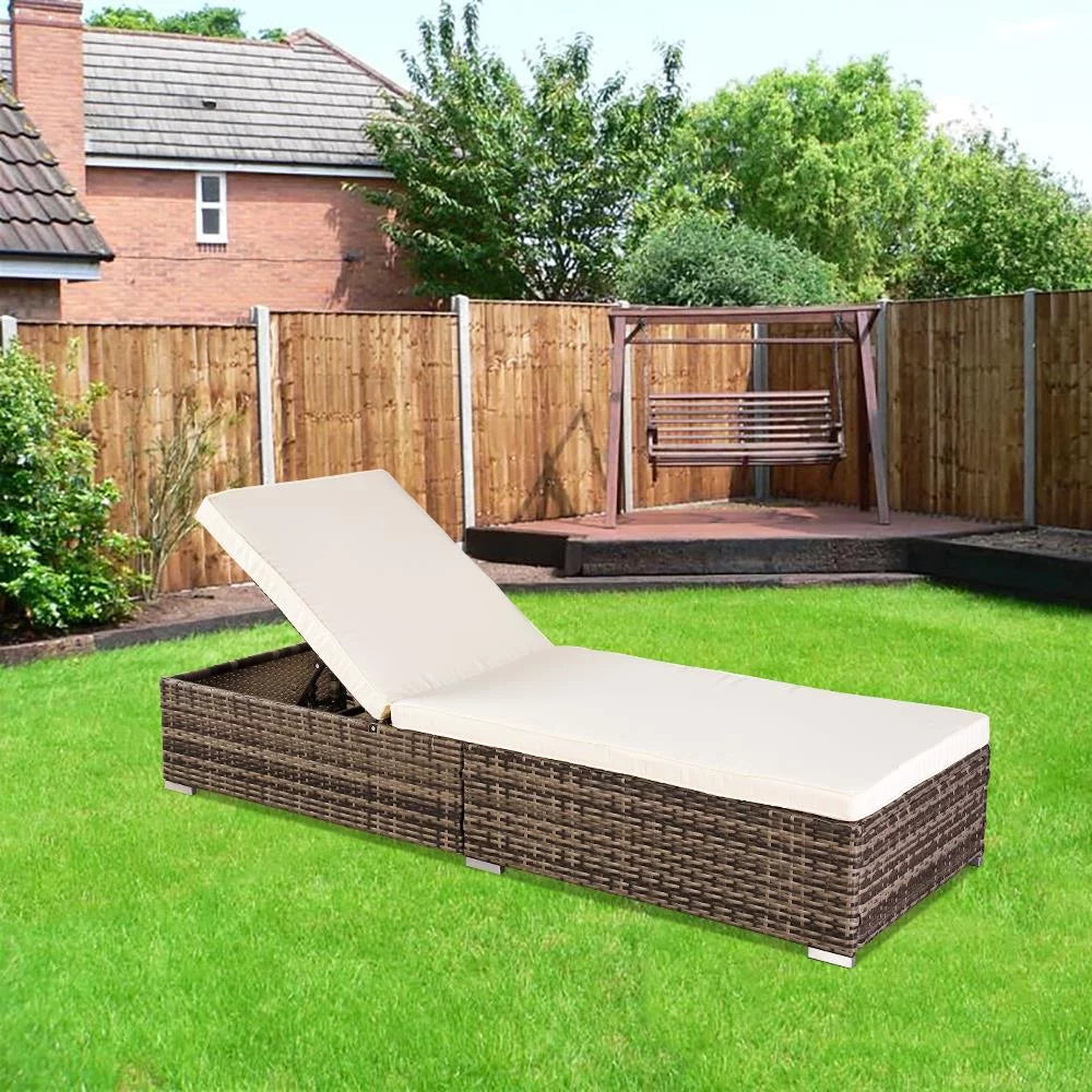 Adjustable Pool Chaise Lounge Chair PE Wicker with Cushion Y161910