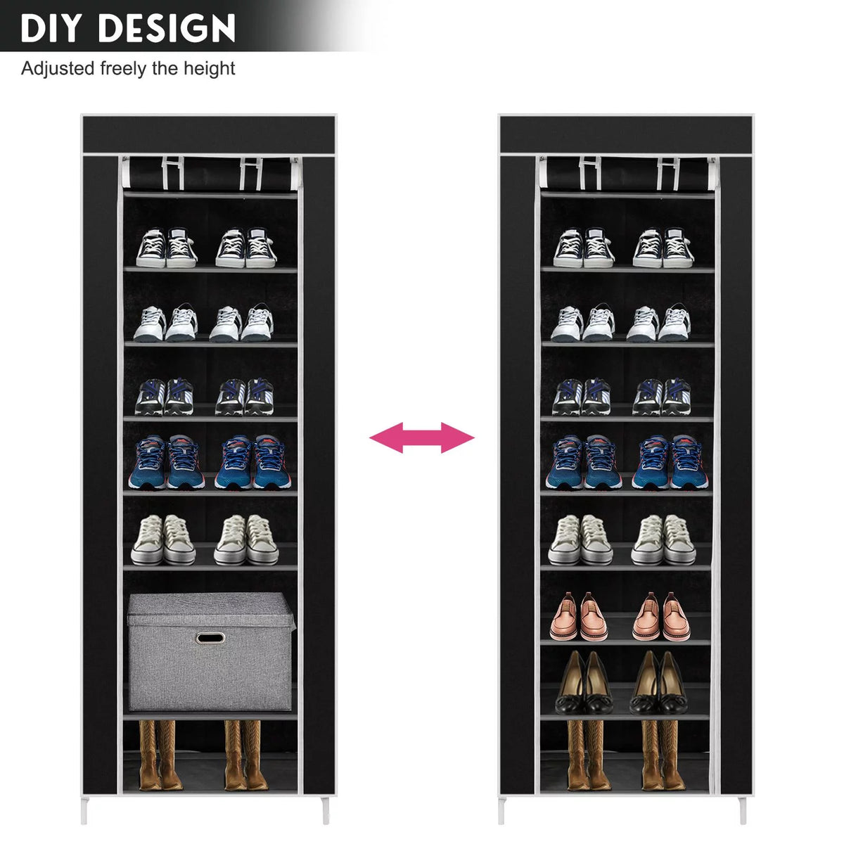 10 Tiers 9 Lattices Shoe Rack Storage Organizer Black P885