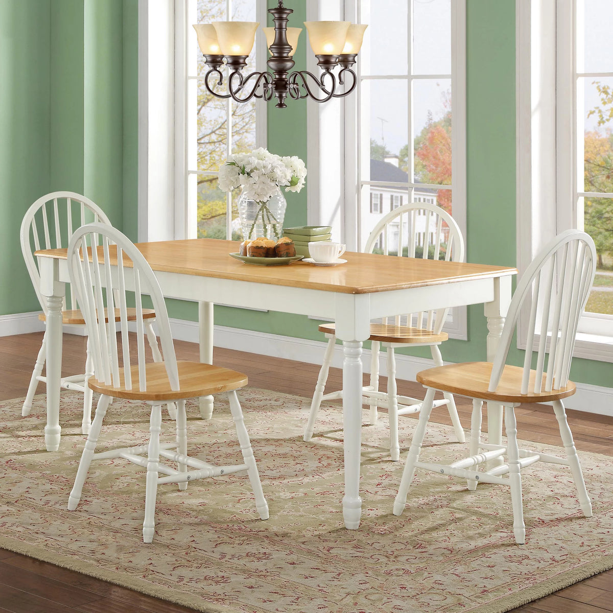 White and Oak Solid Wood Dining Chairs Set of 2 B43175