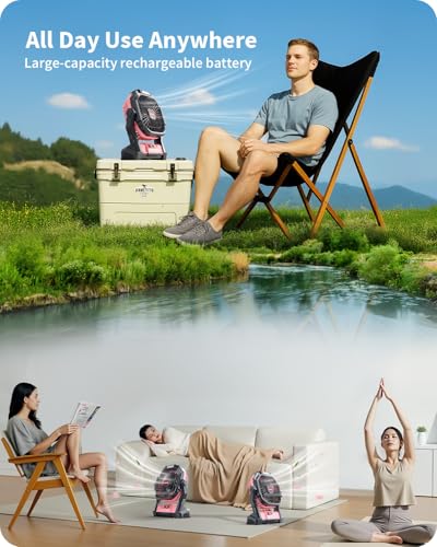 Portable Battery Operated Fan, 20000mAh Rechargeable Camping Fan with LED Lantern T928