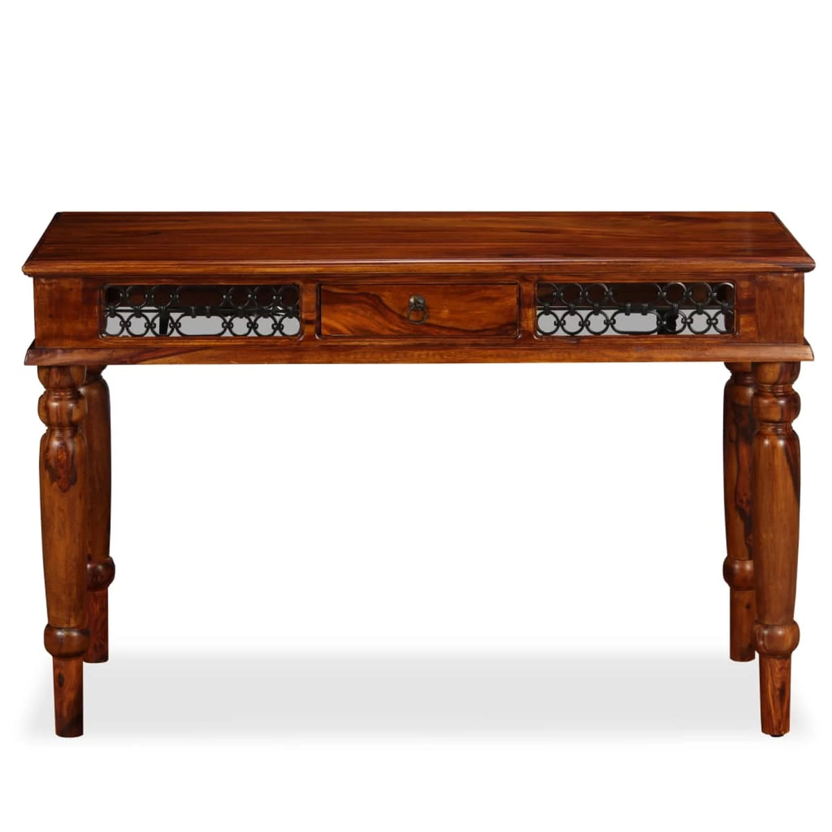 Sheesham Wood Writing Desk with Storage Drawer Steel Legs W57458