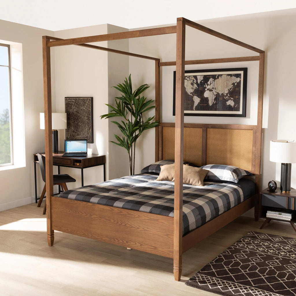King Synthetic Rattan Canopy Bed G1397