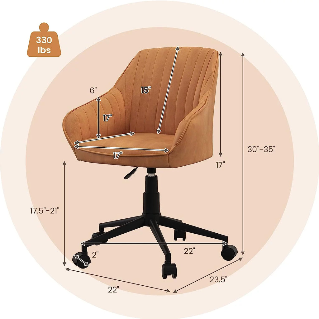 Brown Leather Office Chair with Wheels and Armrests L993962