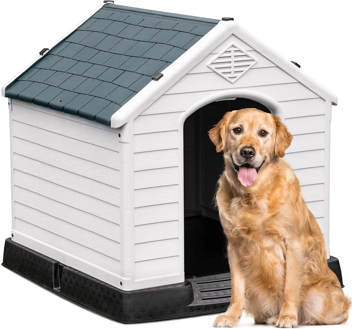 Large Plastic Dog House with Air Vents and Elevated Floor U23575